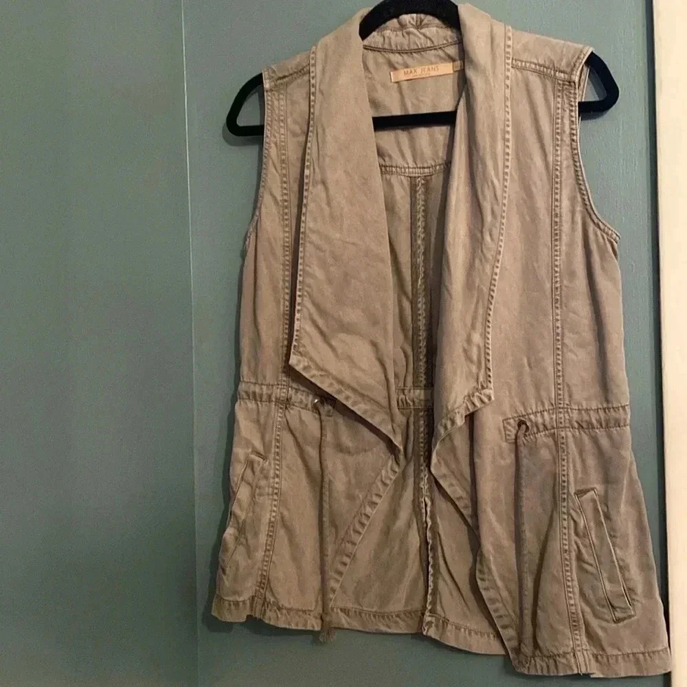 Max Jeans gray utility vest - small - pockets - drawstring at waist